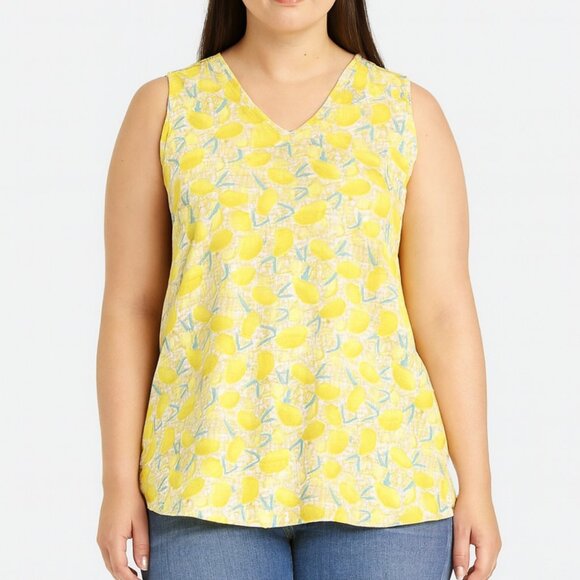 Lands' End Lemon Print Sleeveless Top Size L - Picture 1 of 6